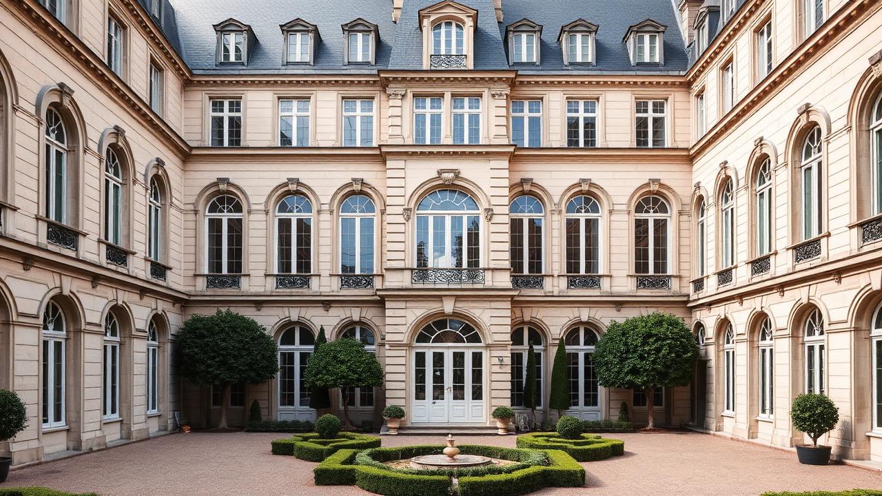 Cour pavée d'un hôtel particulier rénové à Angoulême
