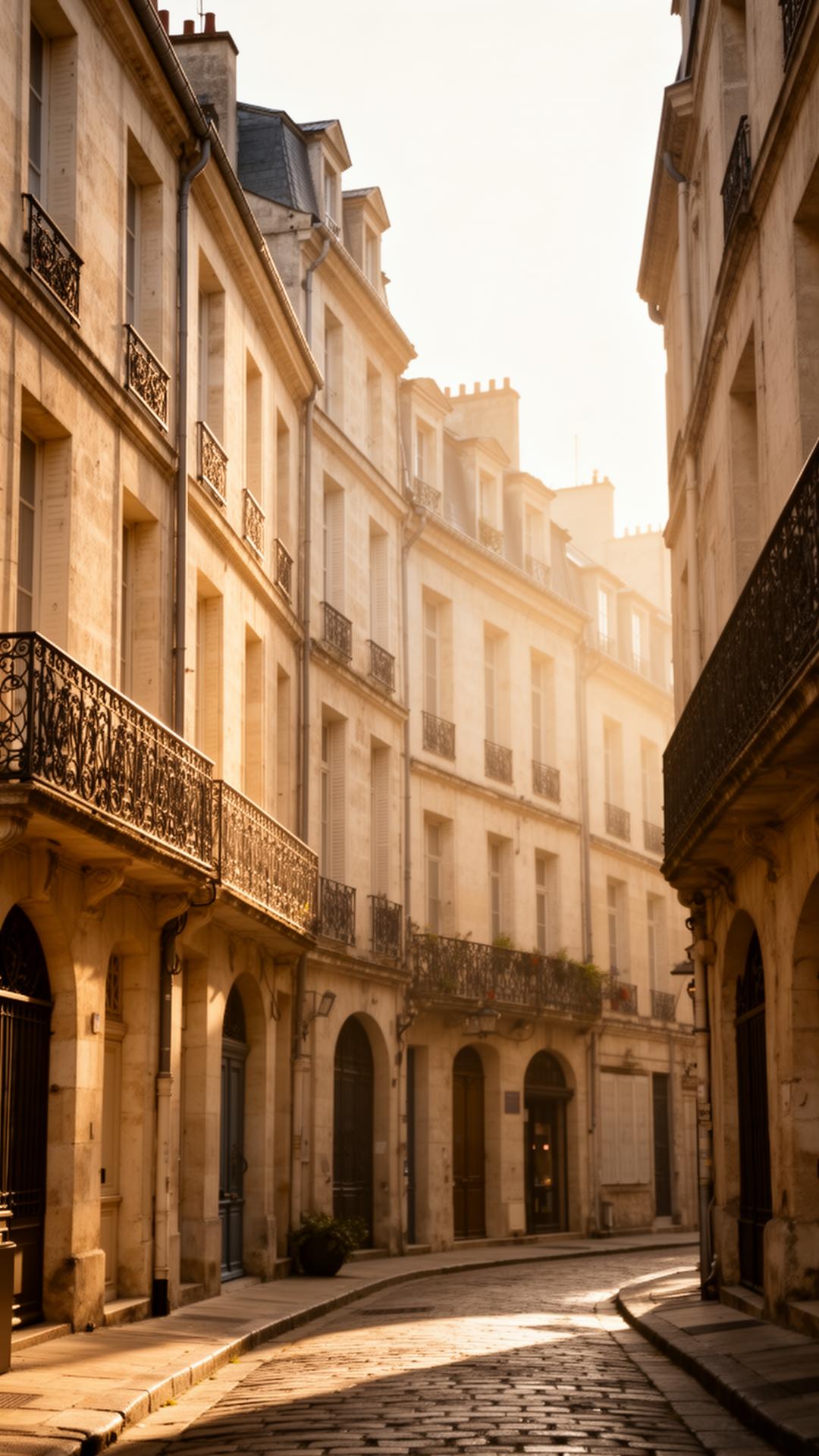 Façades en pierre du centre historique d'Angoulême au lever du soleil