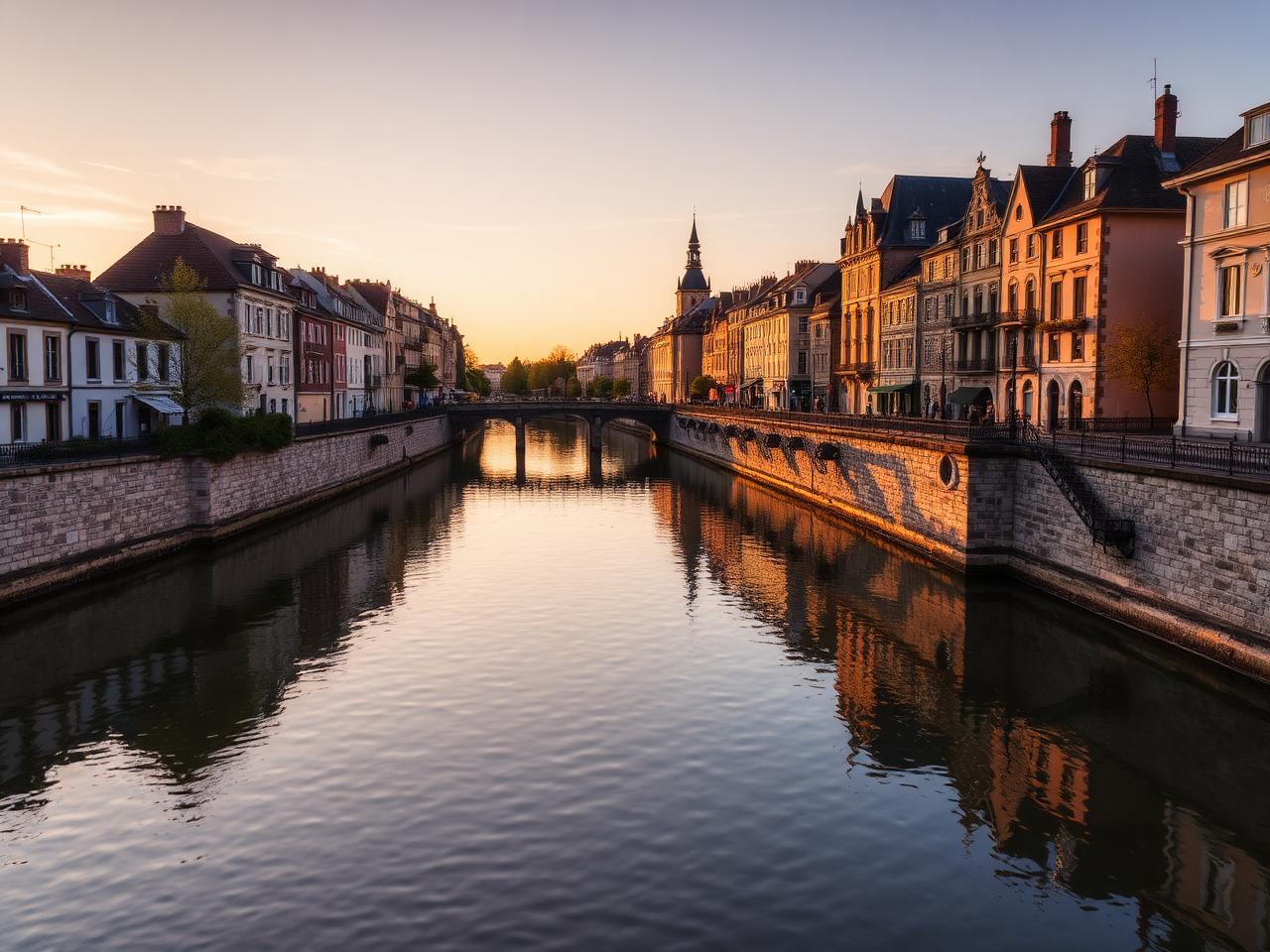 Quais de la Charente au coucher du soleil, quartier de L'Houmeau